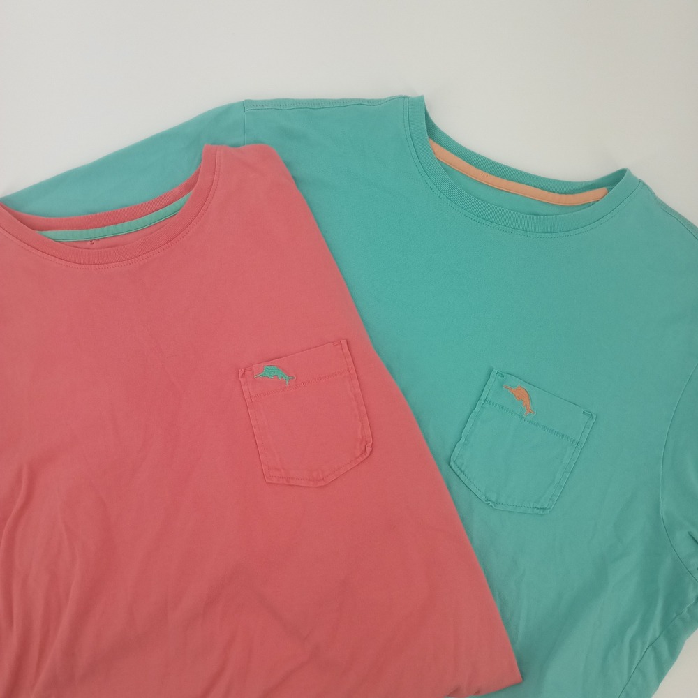 Lot 2 Tommy Bahama Relax Mens Pima Cotton Pocket T-Shirt Coral Teal Small